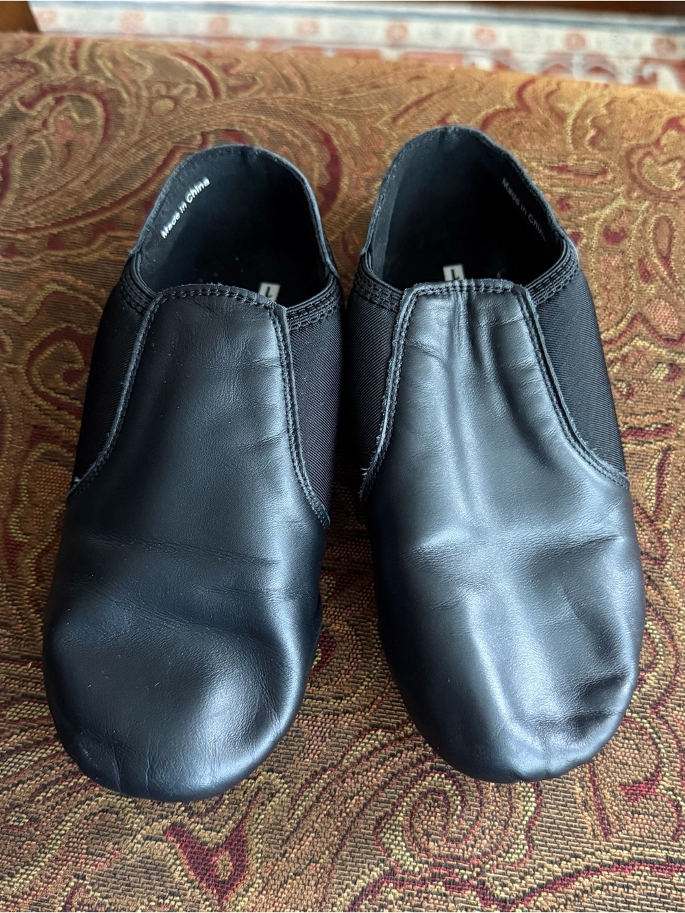 Linodes Leather Jazz Shoe Girls & Boys Slip on Unisex Dance Shoes Black; Size 1